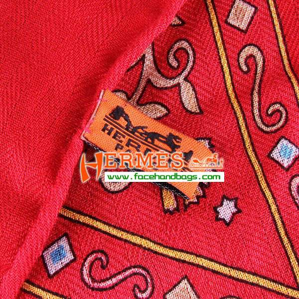 Hermes Hand-Rolled Cashmere Square Scarf Red HECASS 130 x 130 - Click Image to Close